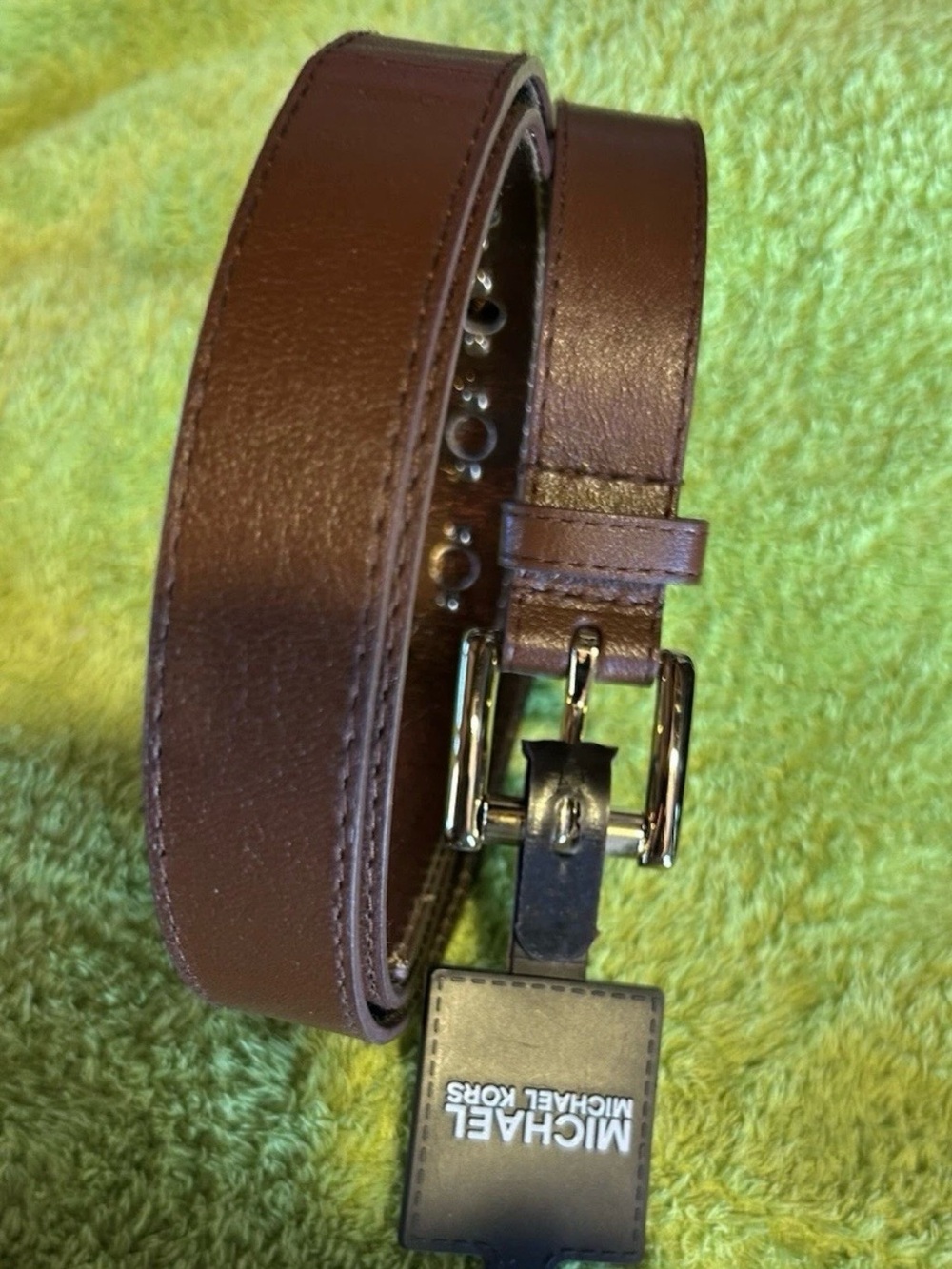 Michael Kors Brown Leather Casual Dress Belt with Polished Buckle XL